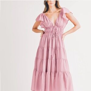 NWT Young Fabulous & Broke Mara Pink Tiered Ruffled Maxi Dress